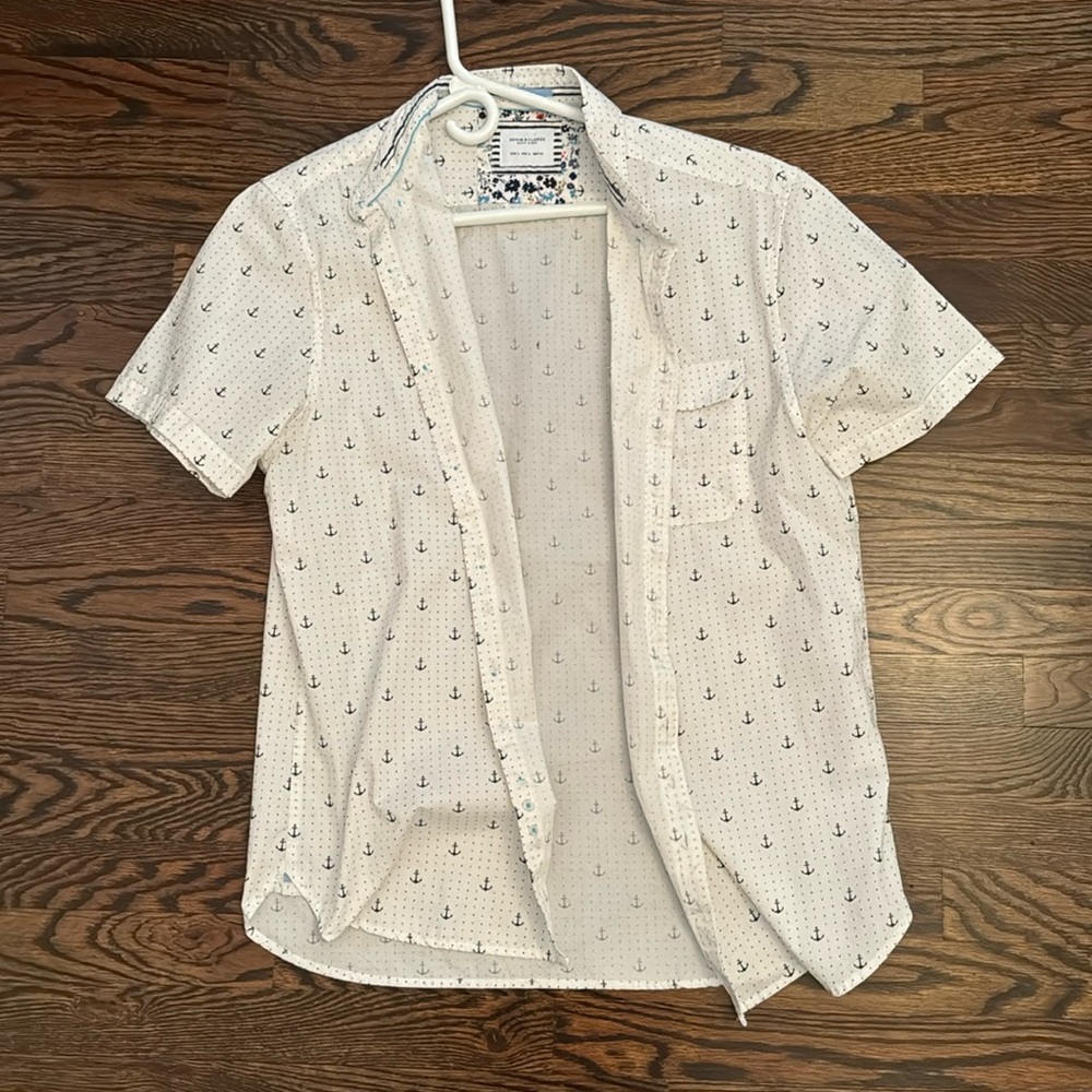 Denim & Flower White Short Sleeve Anchor Button-Down Shirt